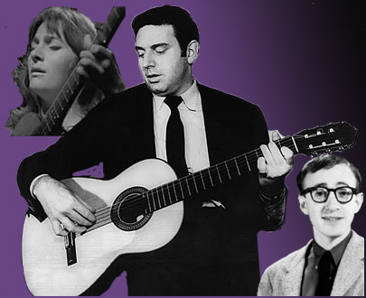 photo collage of Judy Collins, Theodore Bickel, and Woody Allen